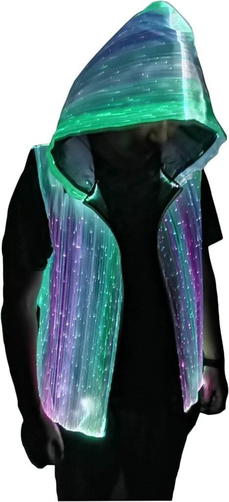 lumisonata Mens LED Light up Pullover Hoodies Full Zip Hooded Sleeveless Tank Top-Multicolor,App Control,Smart Wear