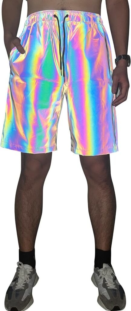 LZLRUN Rainbow Reflective Shorts Pants Men Fluorescent Trousers Casual Night Jogger