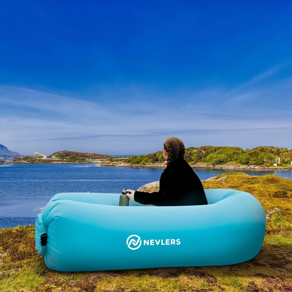 Nevlers 2 Pack Inflatable Loungers Air Sofa Couch | Perfect for Beach Chair Camping Chairs or Portable Hammock |Travel Bag Pouch, Pegs  3 Pockets| Movie Seating  Camping Accessories Blow Up Lounger