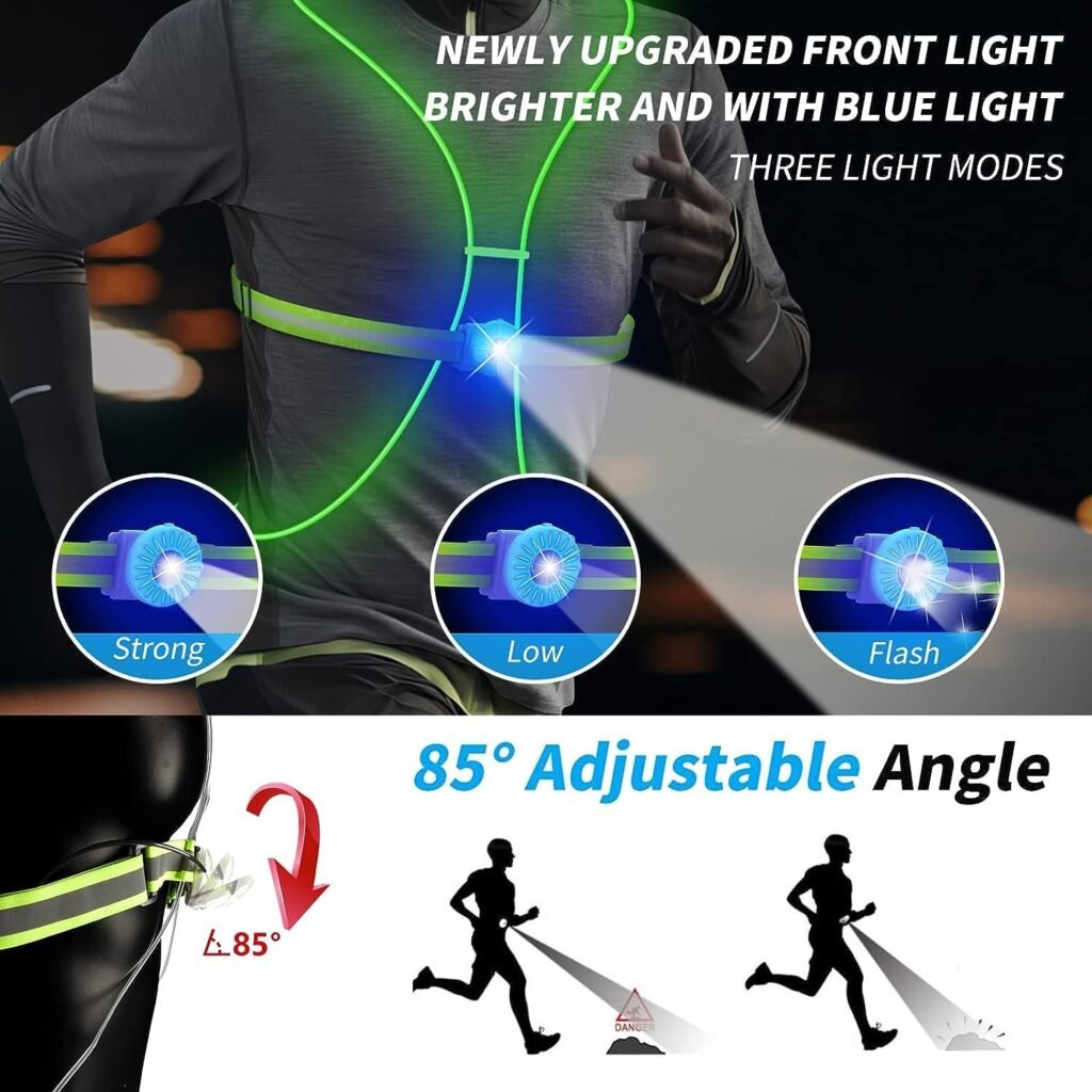 Ni-SHEN Reflective Running Vest with Front Light,Running Lights for Runners,Reflective Running Gear for Men/Women Running,Cycling or Walking, High Visibility Warning LED Lights