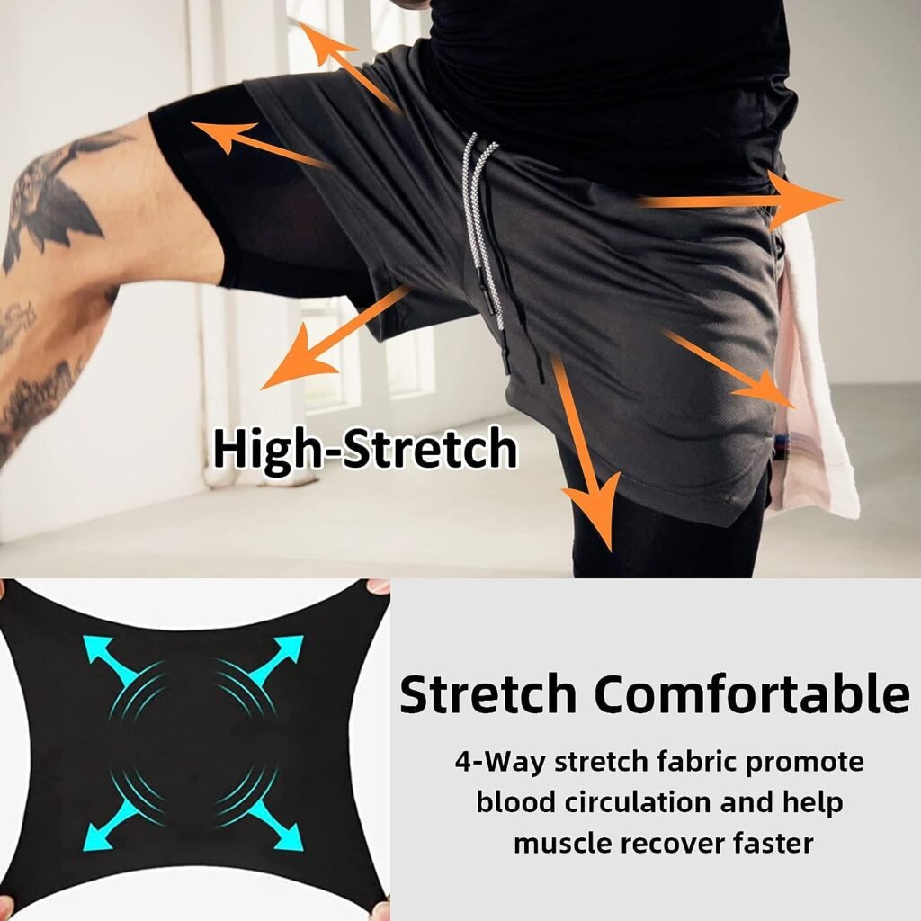 OEBLD Mens Athletic Shorts 2-in-1 Gym Workout Running 7 Shorts with Towel Loop