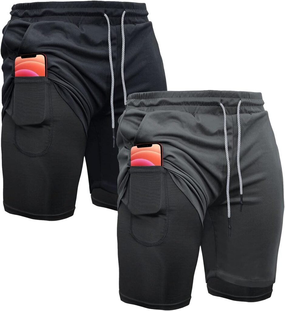 OEBLD Mens Athletic Shorts 2-in-1 Gym Workout Running 7 Shorts with Towel Loop