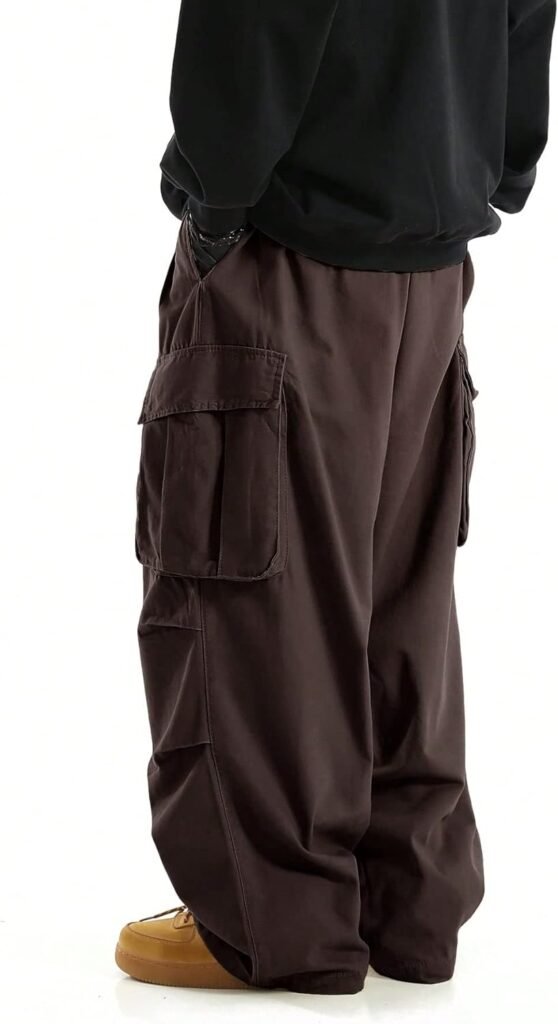 OYOANGLE Mens Drawstring Elastic Waist Flap Pocket Streetwear Baggy Cargo Pants Hiking Trousers