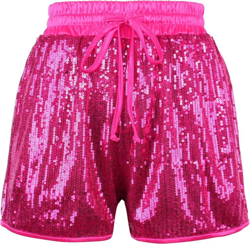 PESION Sequins Rave Shorts for Women High Waist Casual Loose A Line Hot Pants Sparkly Clubwear Night-Out Shorts