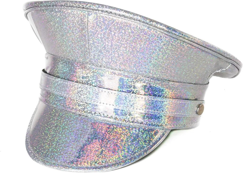 Rainbow Holographic Captain Hat Police Hat Alternative Rave Hat Strapped On Cosplay Head Gear