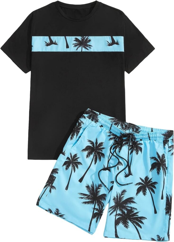 SOLY HUX Mens 2 Piece Outfits Letter Graphic Print Short Sleeve Tee and Drawstring Waist Shorts Set