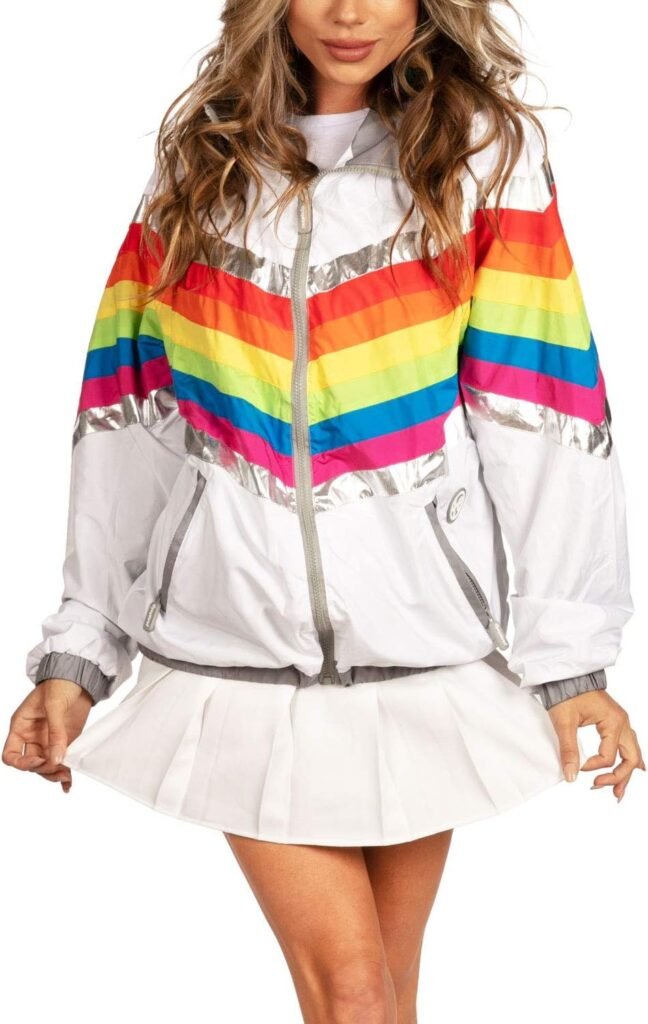 Tipsy Elves Windbreaker Jackets - Retro 80’s  90s Hooded Windbreaker Jacket