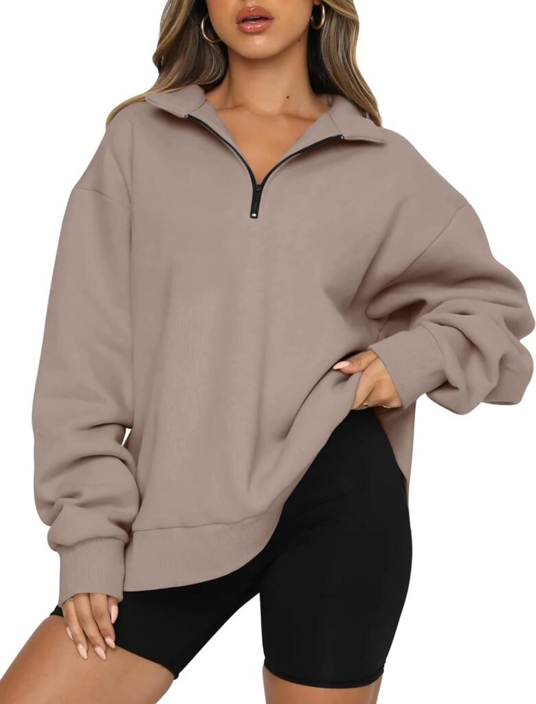 Trendy Queen Womens Oversized Sweatshirts Hoodies Half Zip Pullover Fall Fashion Outfits 2023 Y2k Clothes