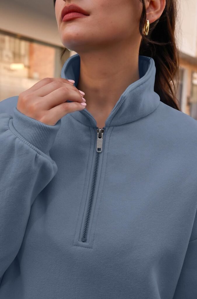 Trendy Queen Womens Quarter Zip Pullover Oversized Sweatshirts Pockets Half Zip Hoodies Crewneck Fall Clothes Teen Girls