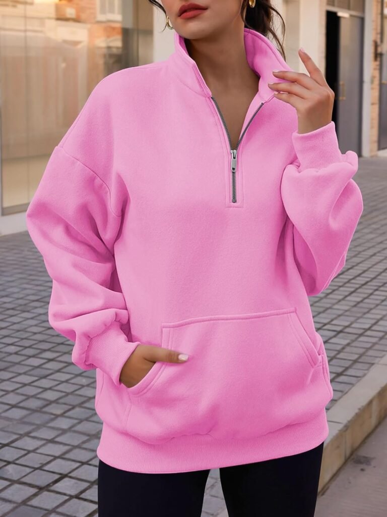 Trendy Queen Womens Quarter Zip Pullover Oversized Sweatshirts Pockets Half Zip Hoodies Crewneck Fall Clothes Teen Girls