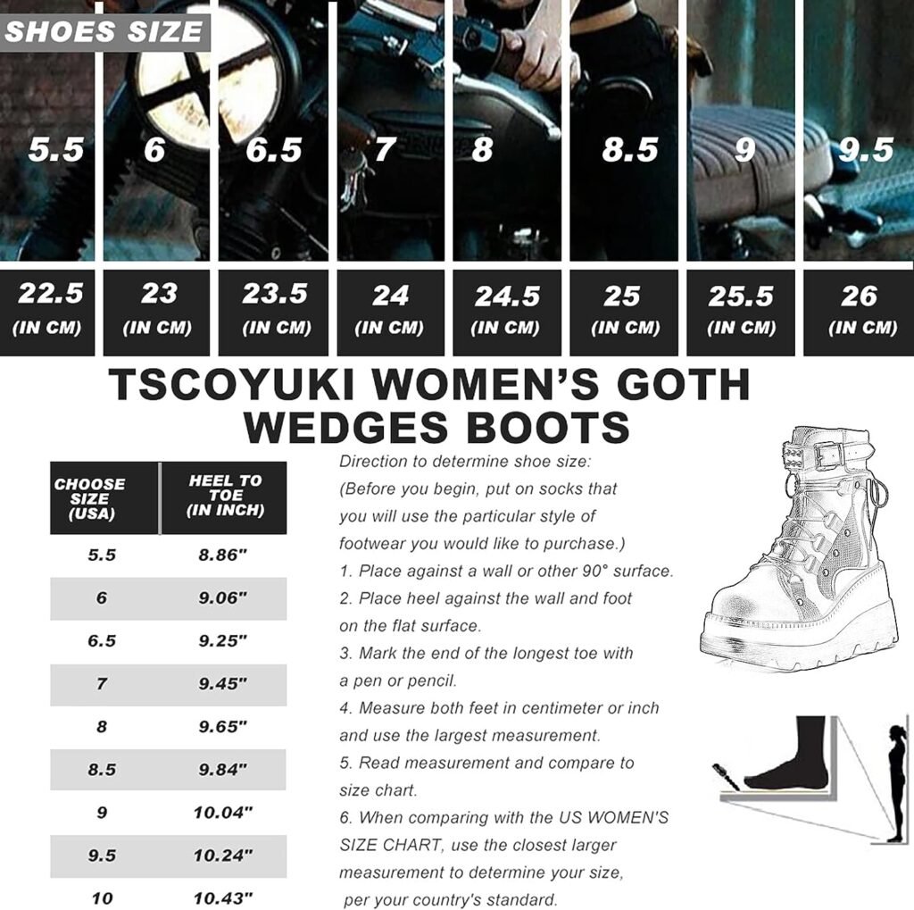 Tscoyuki Platform Ankle Boots for Women Chunky High Heel Booties Goth Round Toe Combat Boots Women Lace Up Motorcycle Wedges