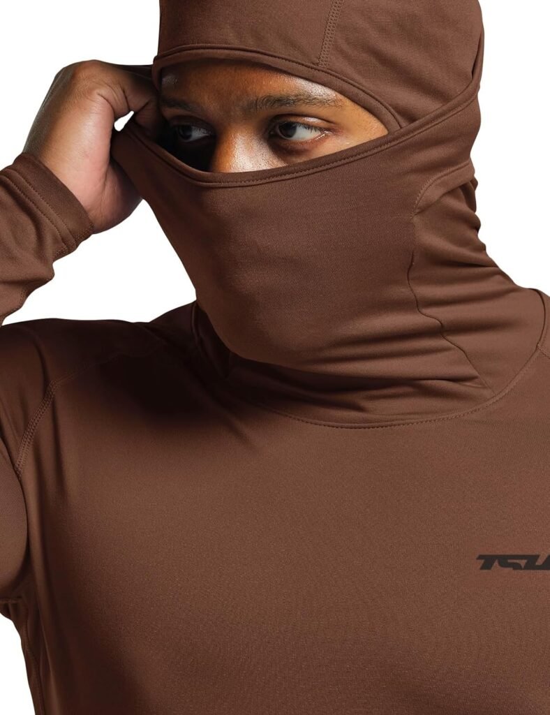 TSLA Mens Thermal Compression Shirts Hoodie with Mask, Long Sleeve Winter Sports Base Layer Top, Active Running Shirt