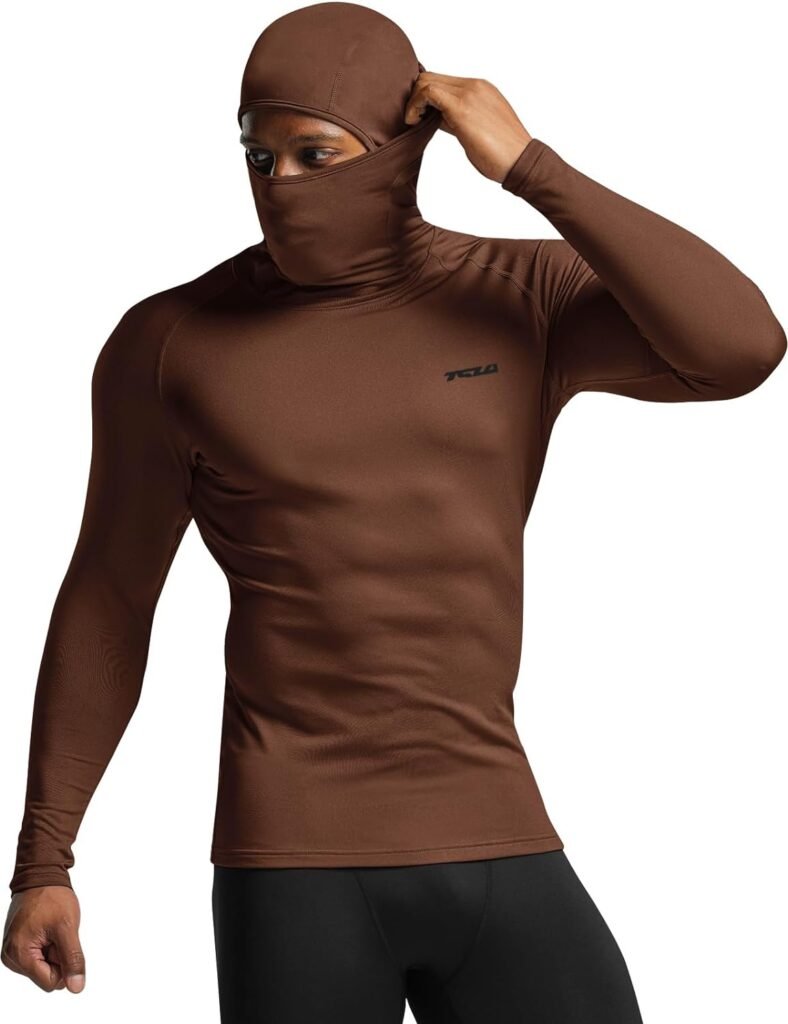 TSLA Mens Thermal Compression Shirts Hoodie with Mask, Long Sleeve Winter Sports Base Layer Top, Active Running Shirt