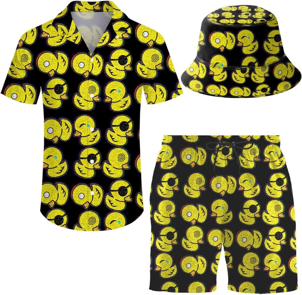 Wdpsuxin Mens 2 Piece Short Set Trippy Dinosaur Hawaiian Button Down Shirt and Shorts Sets with Bucket Hats