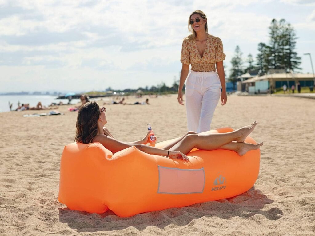 WEKAPO Inflatable Lounger Air Sofa Chair–Camping  Beach Accessories–Portable Water Proof Couch for Hiking, Picnics, Outdoor, Music Festivals  Backyard–Lightweight and Easy to Set Up Air Hammock