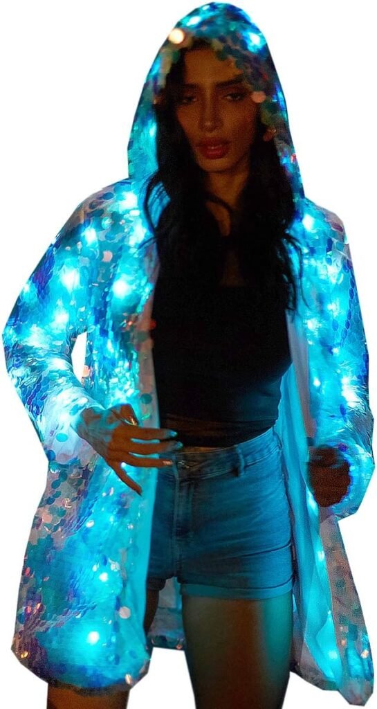 Womens Girls 15 Color LED Sequin Super Flash Jacket Light UP Rave Creative Outer Coat Stage Costume Xmas Party Fancy Dress Womens Girls 15 Color LED Sequin Super Flash Jacket Light UP Rave Creative Outer Coat Stage Costume Xmas Party Fancy Dress