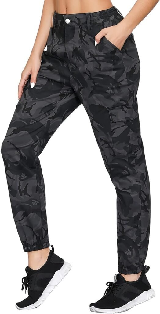 ZODLLS Womens Camo Pants Cargo Trousers Cool Camouflage Pants Elastic Waist Casual Multi Jogger Pants with Pocket