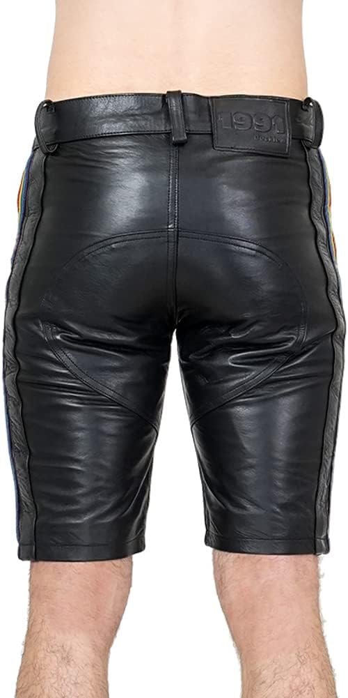 Bockle® Saddle Gay Shorts Jeans Leather Pants Men Leather Pants Shorts Short Leather Trousers- Size: W29/L30 Black