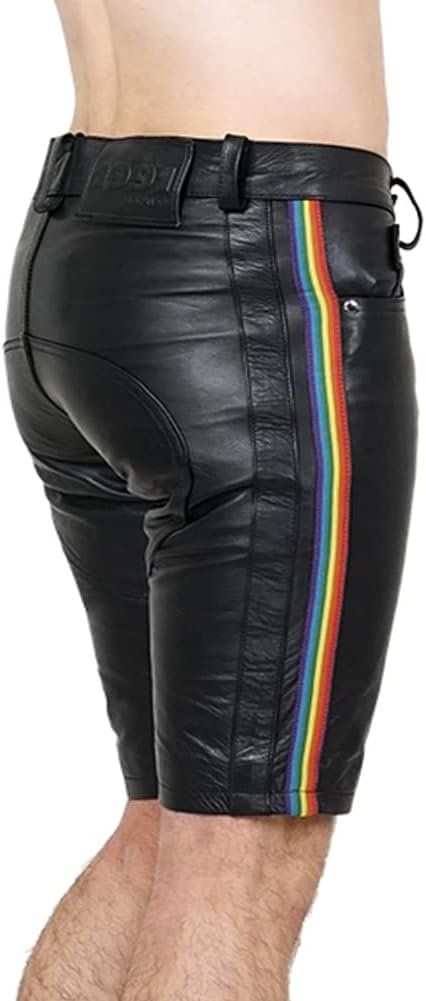 Bockle® Saddle Gay Shorts Jeans Leather Pants Men Leather Pants Shorts Short Leather Trousers- Size: W29/L30 Black