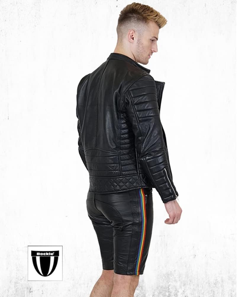 Bockle® Saddle Gay Shorts Jeans Leather Pants Men Leather Pants Shorts Short Leather Trousers- Size: W29/L30 Black