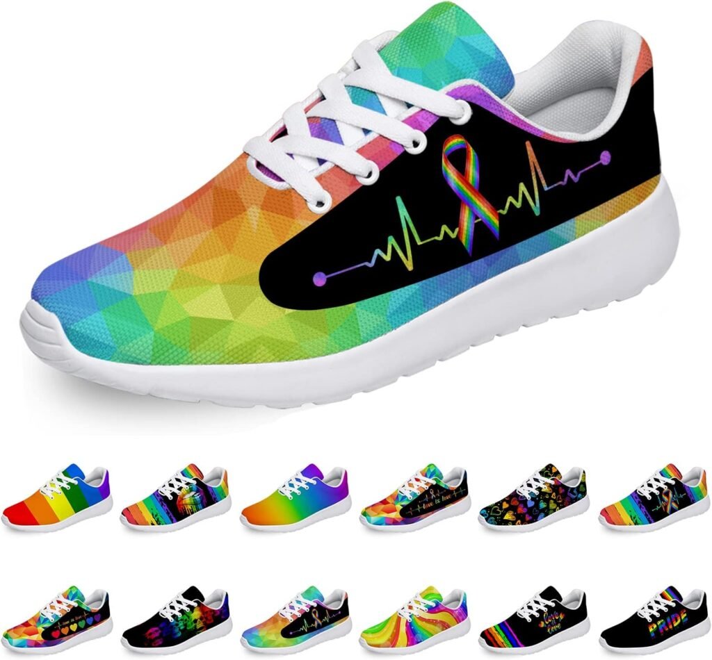 Ciadoon Mens Pride Shoes Womens Running Sneakers Comfortable Breathable Walking Tennis LGBT Shoes Gifts for Women Men