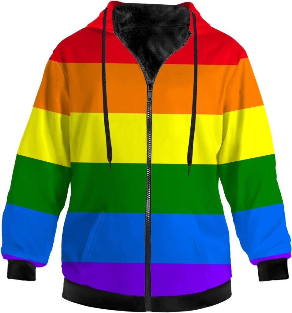 Ciadoon Pride Hoodie for Women Men Full Zipper Fleece Lined Sweatshirts Long Sleeve Tops Shirt LGBTQ Hooded