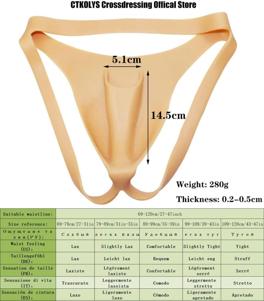 CTKOLYS Mens Camel Toes Panty Hiding Gaff Silicone Double Thong for Crossdresser Transgender 1G 2G Cyber Skin