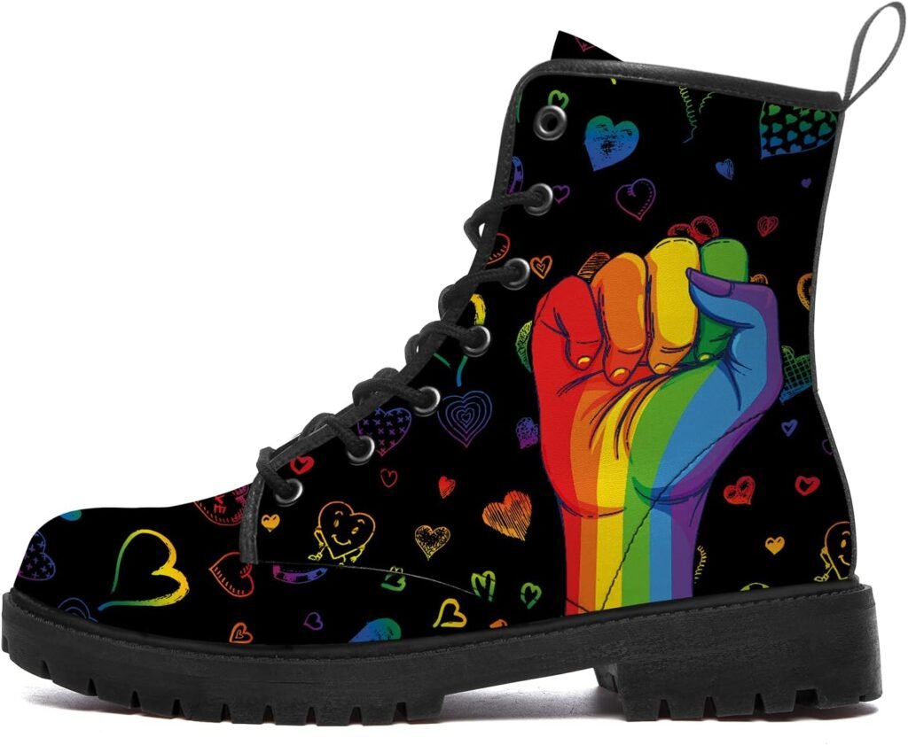 dophoic LGBT Pride Boots for Men Women Girl Boy Customized Slip-Resistant Leather Hiking Boots Gifts for LGBTQ Month