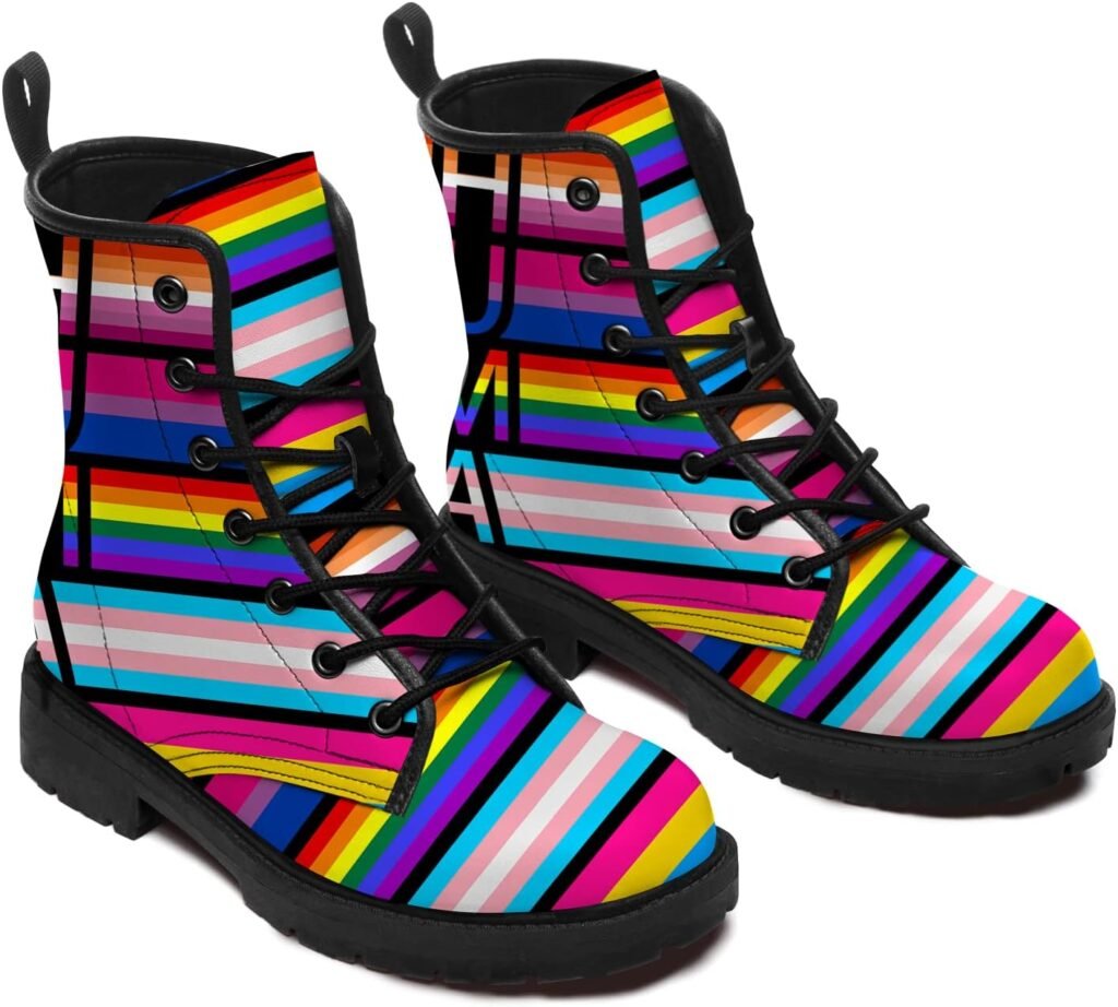 dophoic LGBT Pride Boots for Men Women Girl Boy Customized Slip-Resistant Leather Hiking Boots Gifts for LGBTQ Month