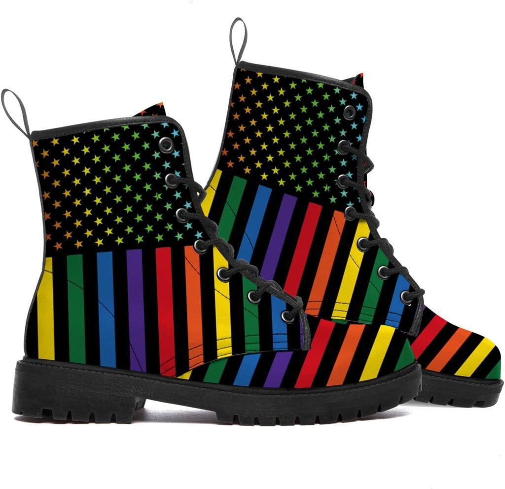 dophoic LGBT Pride Boots for Men Women Girl Boy Customized Slip-Resistant Leather Hiking Boots Gifts for LGBTQ Month