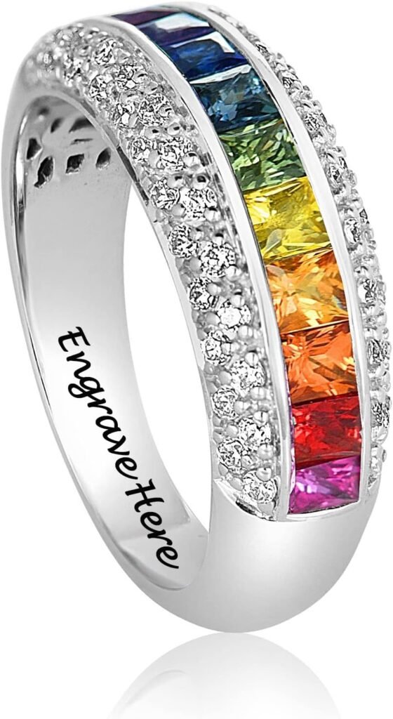 Dorunmo LGBT Pride Rainbow Fidget Rings Gay Pride Ring Rainbow Enamel Sterling Silver LGBT Gay Pride Jewelry Love is Love Jewelry for Men Women Personalized Customize