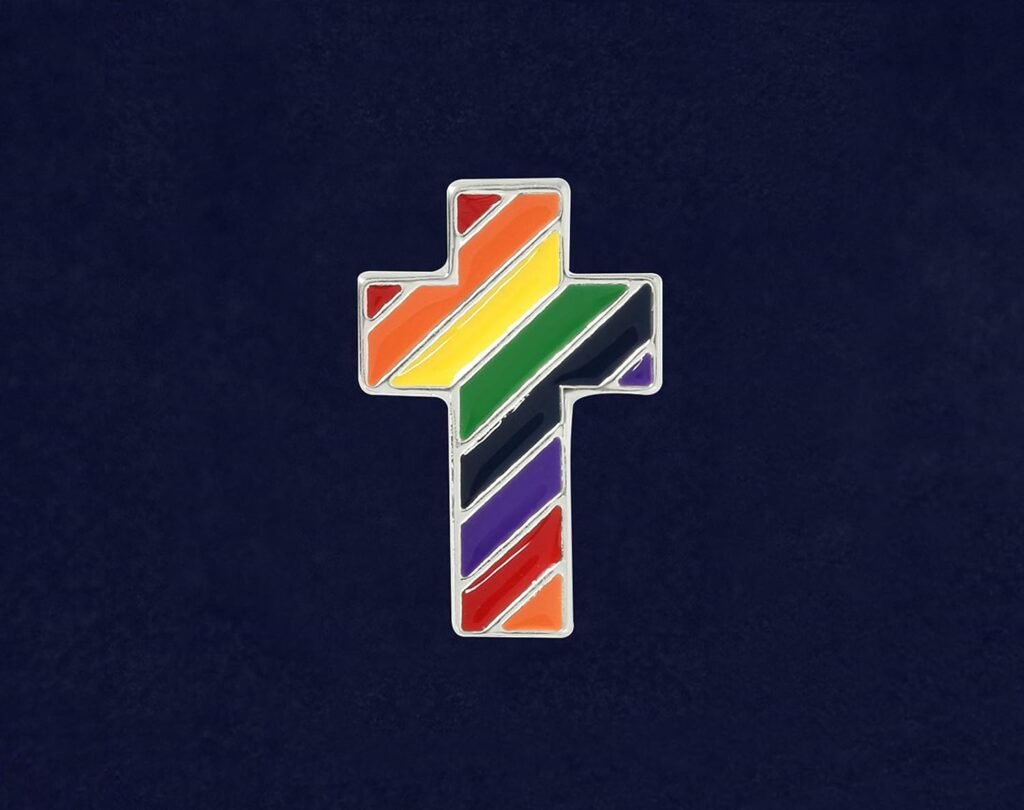 Fundraising For A Cause | Rainbow Stripe Cross Pins - Rainbow Cross Shaped Pins for LGBTQ Gay Pride Awareness