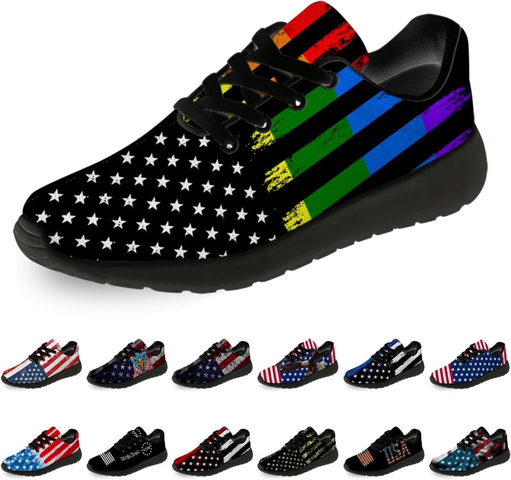 horethy American Flag Shoes for Men Women Running Shoes Womens Mens Comfortable Walking Tennis Sneakers Athletic Shoes Gifts