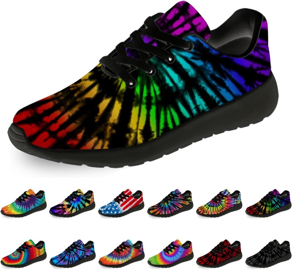 horethy Tie Dye Shoes for Women Men Running Shoes Womens Mens Walking Tennis Sneakers Comfortable Sport Jogging Shoes Gifts