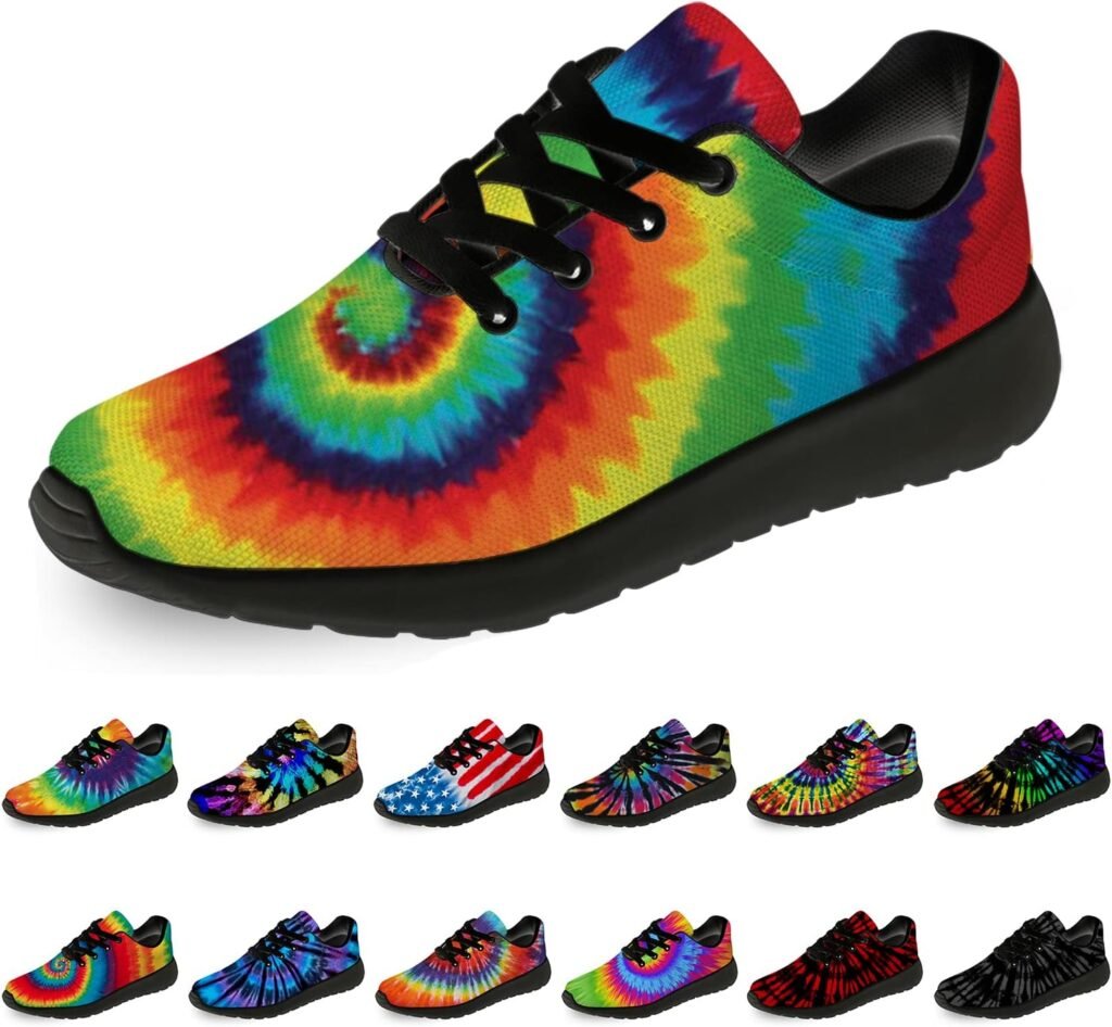 horethy Tie Dye Shoes for Women Men Running Shoes Womens Mens Walking Tennis Sneakers Comfortable Sport Jogging Shoes Gifts