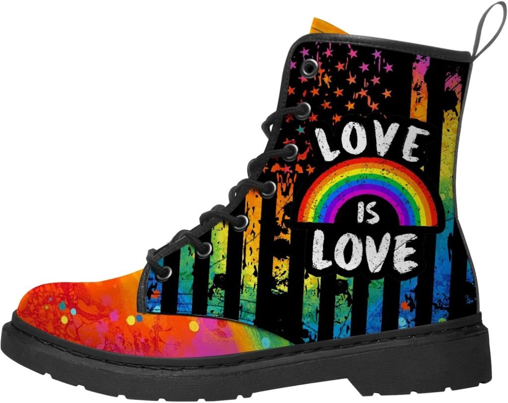 ipodry Rainbow Pride Boots for Women Men,Custom Leather Boots Combat Work Boots Gifts for Her,Him