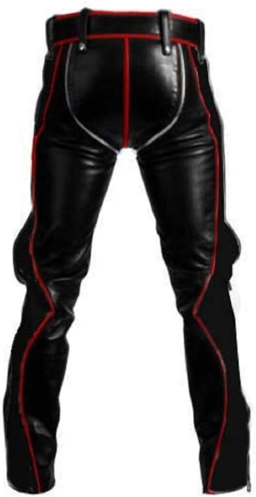 Mens Real Black Cow Leather Heavy Duty Bondage Pants Jeans BLUF Gay Pant Trouser