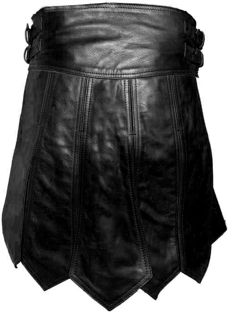 Mens Real Black Leather Gladiator Kilt Gay Club wear Sexy LARP