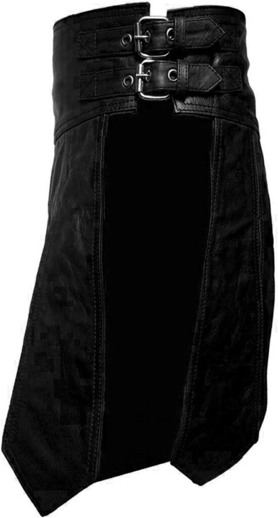 Mens Real Black Leather Gladiator Kilt Gay Club wear Sexy LARP