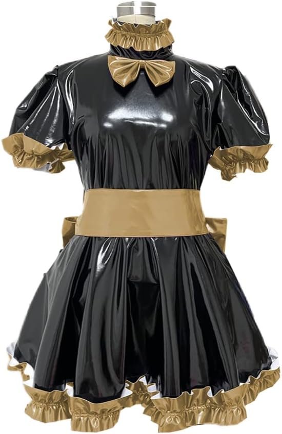 Miad Dress Mens PVC Lockable Sissy Dress Male Gay Sissy Lockable Uniform Cosplay Clothing Anime Dress Gothic Lolita