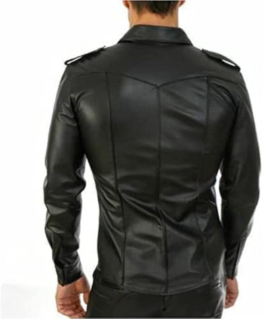 Mount Helicon Mens Real Thick Leather Soft BLUF Gay Military Police Style Shirt Pockets All Season