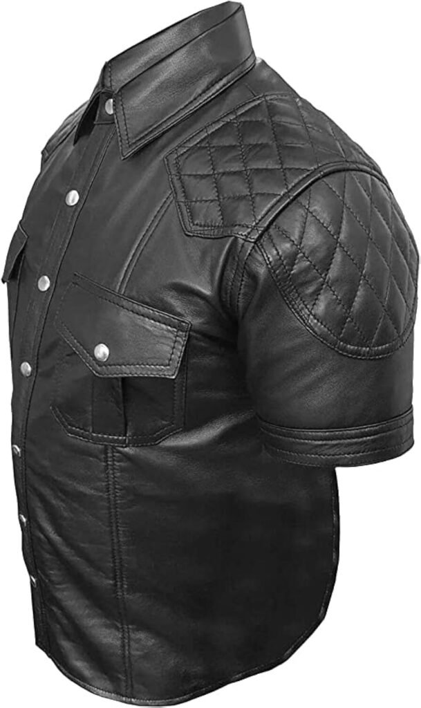 Mount Helicon Mens Real Thick Leather Soft BLUF Gay Military Police Style Shirt Pockets All Season