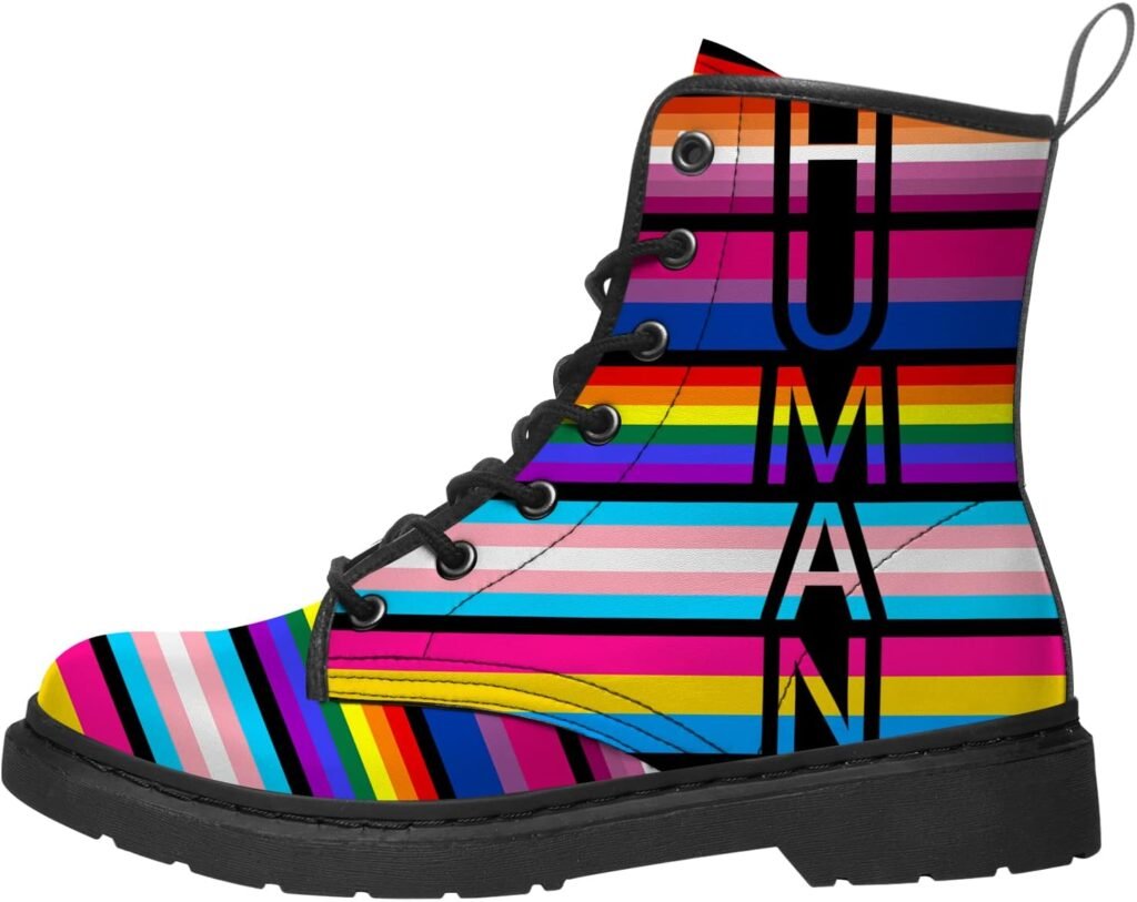 Pride Boots Mens Womens Combat Boots Round Toe Lace Up Work Boots Gifts for Her,Him