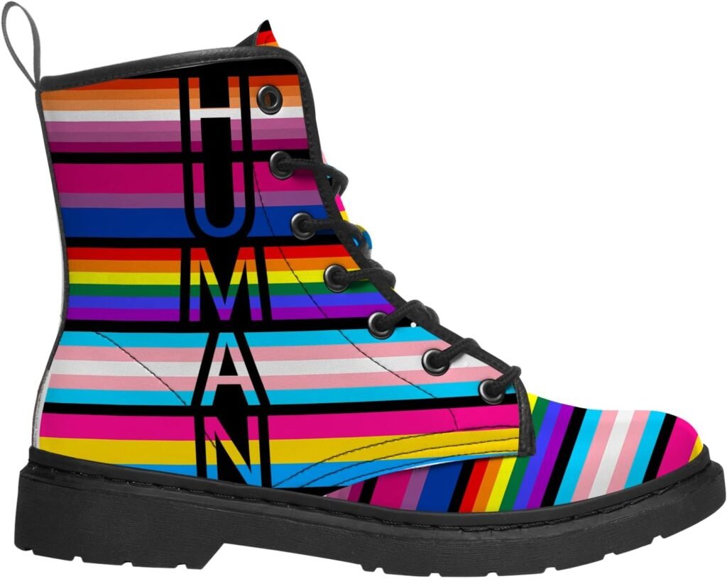 Pride Boots Mens Womens Combat Boots Round Toe Lace Up Work Boots Gifts for Her,Him