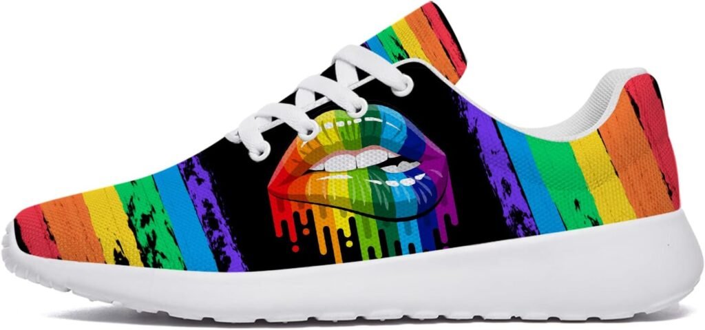 Pride Shoes for Men Women Running Shoes Walking Tennis Sneakers Rainbow Lips Gay Pride Lesbian LGBT Shoes Gifts for Men Women,Size 7 Men/8.5 Women White