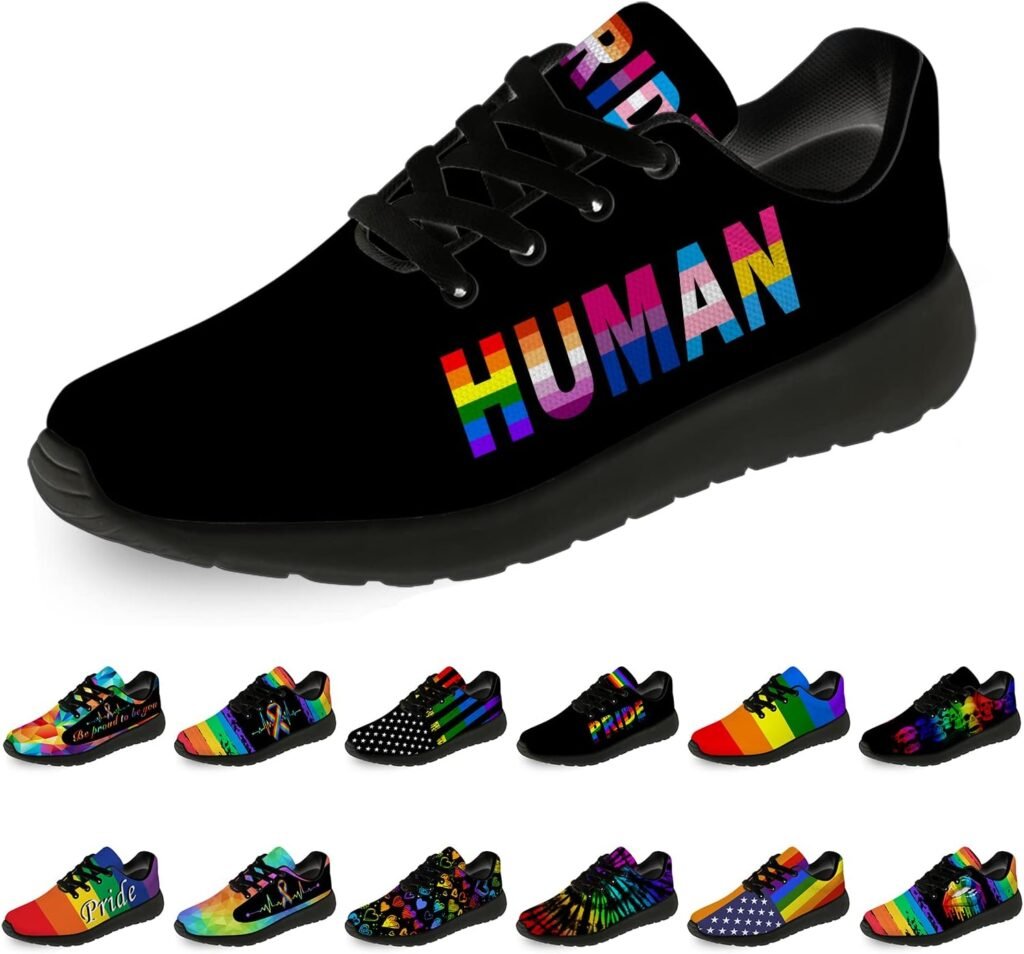 Pride Shoes for Men Women Running Shoes Womens Mens Walking Tennis Sneakers LGBT Rainbow Gay Pride Flag Shoes Gifts