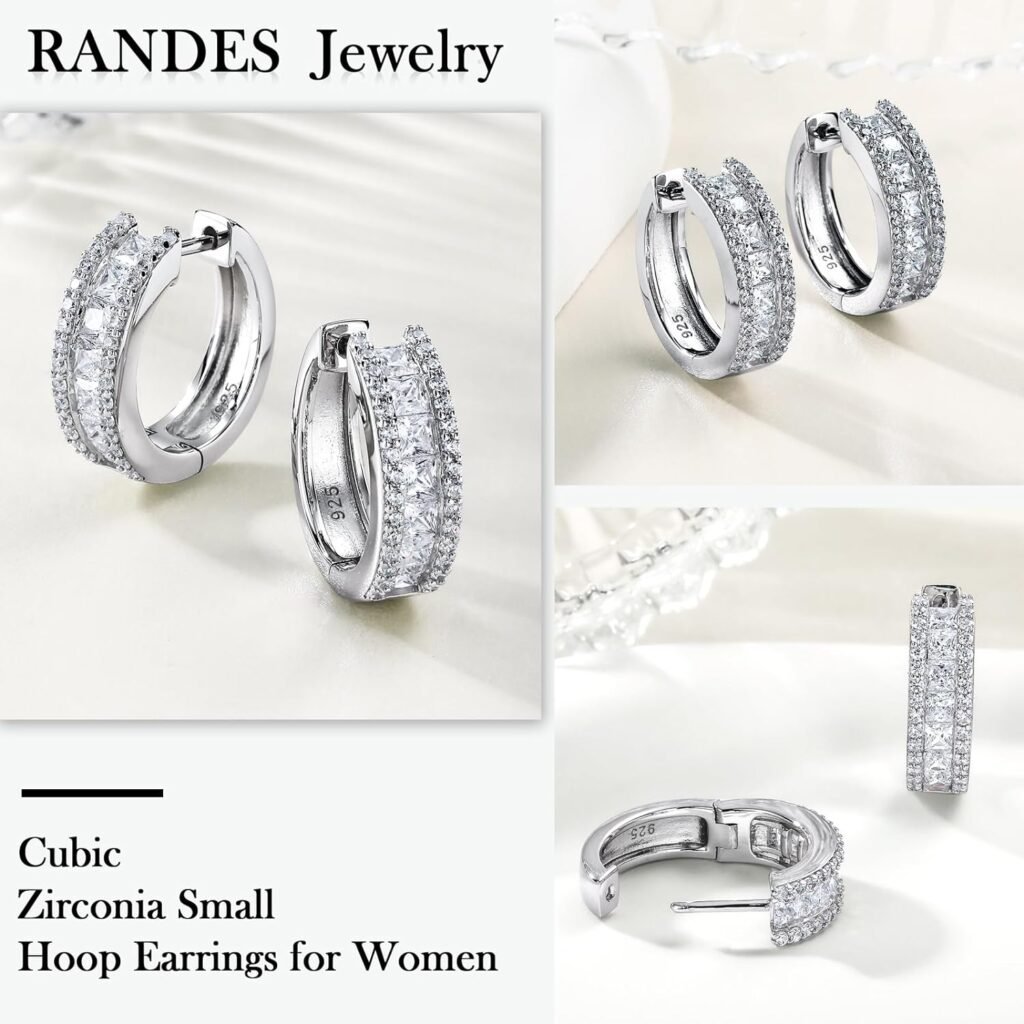 RANDES 925 Sterling Silver Small Huggie Hoop Earrings for Women Gemstone Earrings Jewelry