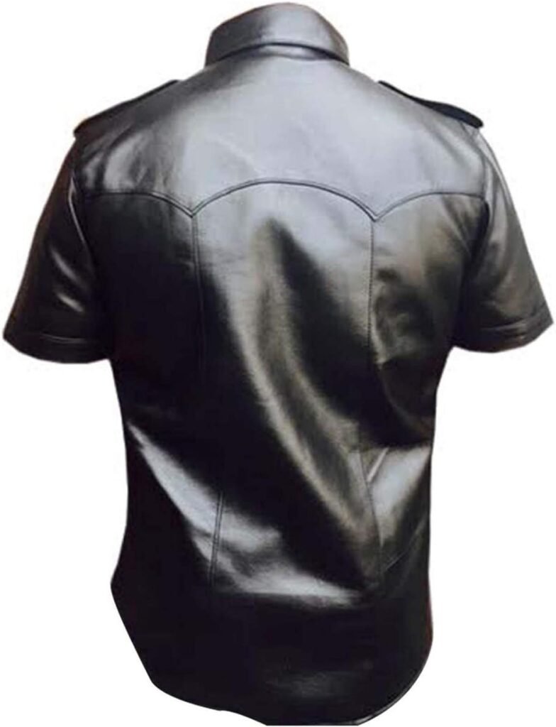 Real Leather Mens Cow Sheep Leather Police Real Uniform Shirt BLUF Gay Mans Shirt Hot Lamb Leather