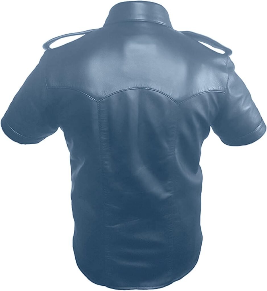 Real Leather Mens Real Sheep Leather Police Real Uniform Shirt BLUF Gay Mans Shirt Hot Lamb Leather