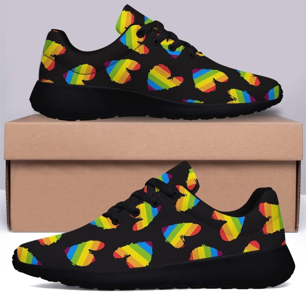 Sonzj-II Men Women Pride Shoes Fashion LGBT Rainbow Running Shoes Gay Lesbian Athletic Tennis Walking Sneakers US 3.5- US 13